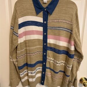 Alia Denim Trimmed - Striped Cardigan